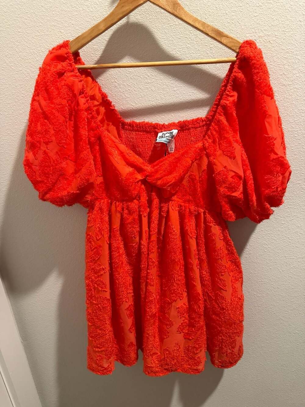 Future Collective Gabriella Karefa-Johnson Red Textured Puff Sleeve Mini Dress S